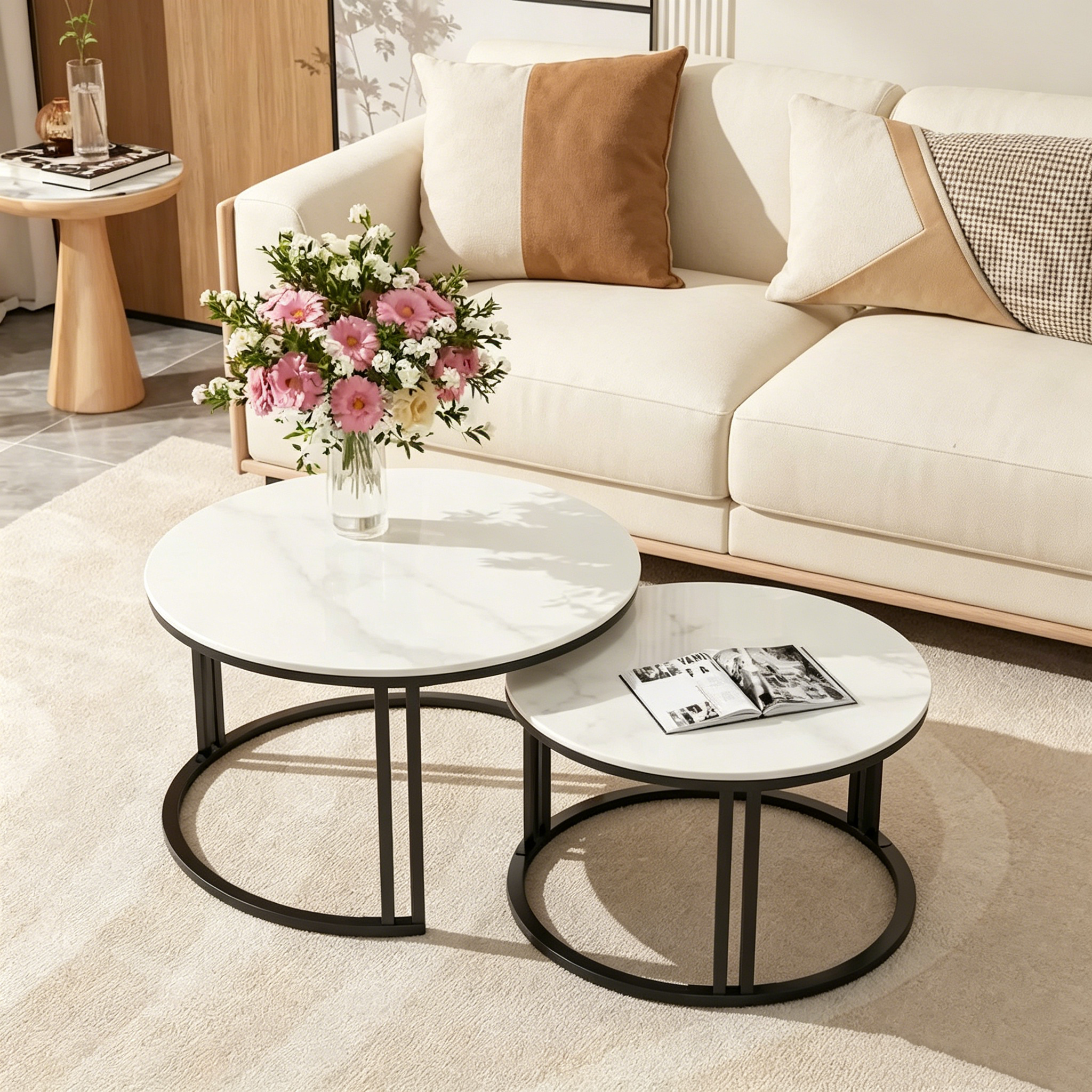 Table basse ronde en pierre frittée