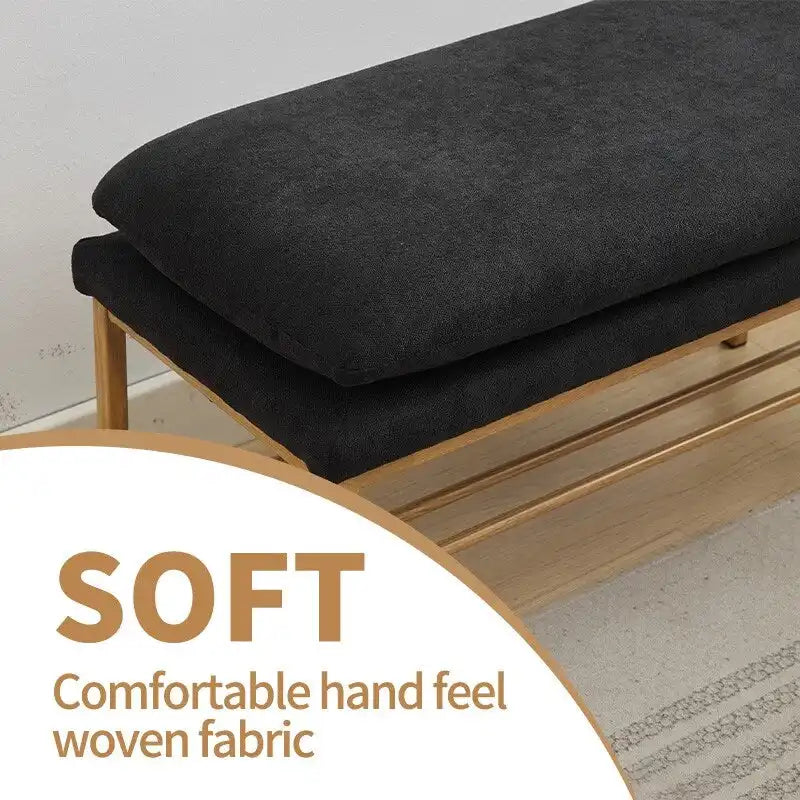 Banc à chaussures capitonné en lin avec rangement