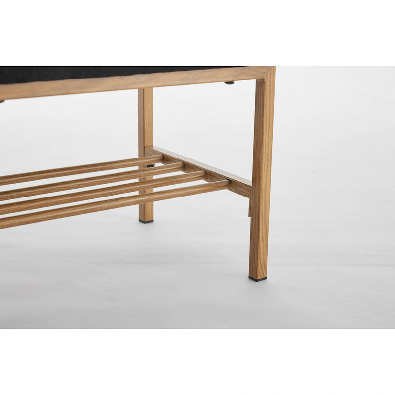 Banc à chaussures capitonné en lin avec rangement