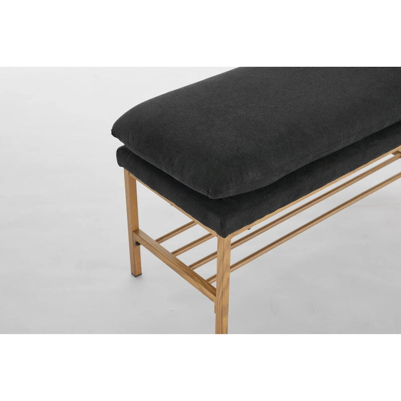 Banc à chaussures capitonné en lin avec rangement