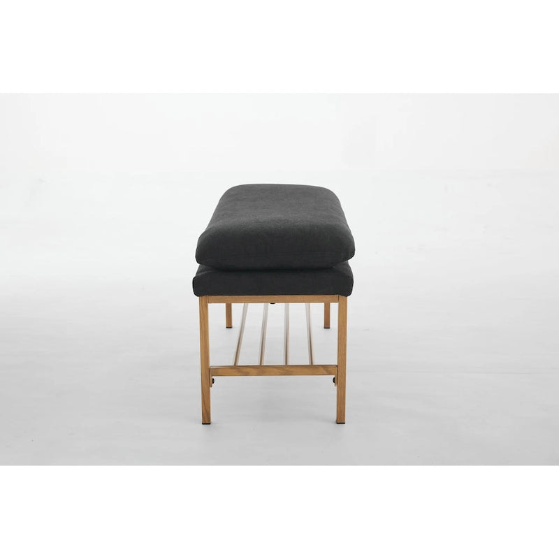 Banc à chaussures capitonné en lin avec rangement