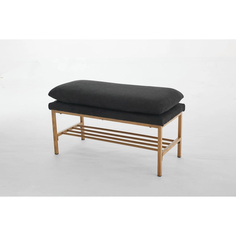 Banc à chaussures capitonné en lin avec rangement
