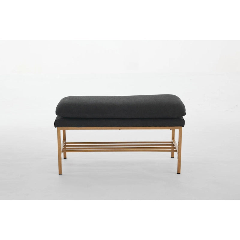 Banc à chaussures capitonné en lin avec rangement