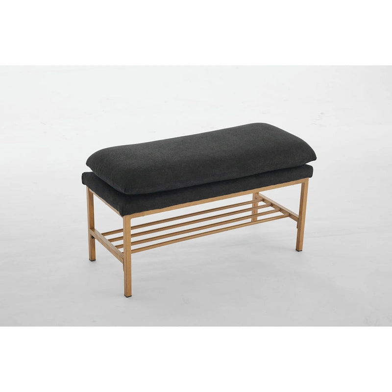 Banc à chaussures capitonné en lin avec rangement