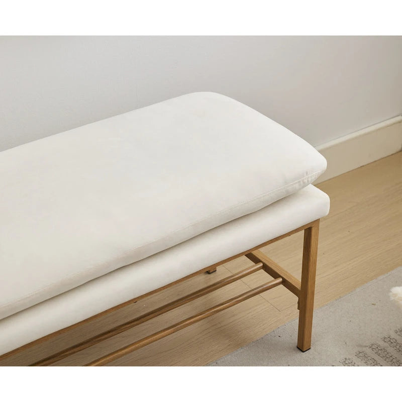 Banc à chaussures capitonné en lin avec rangement