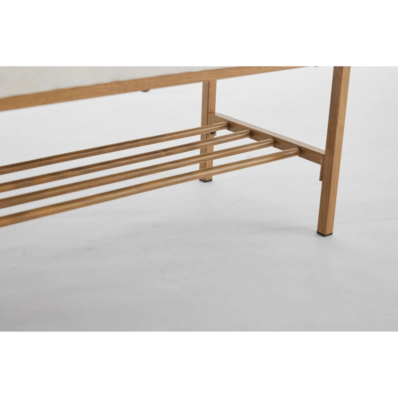 Banc à chaussures capitonné en lin avec rangement
