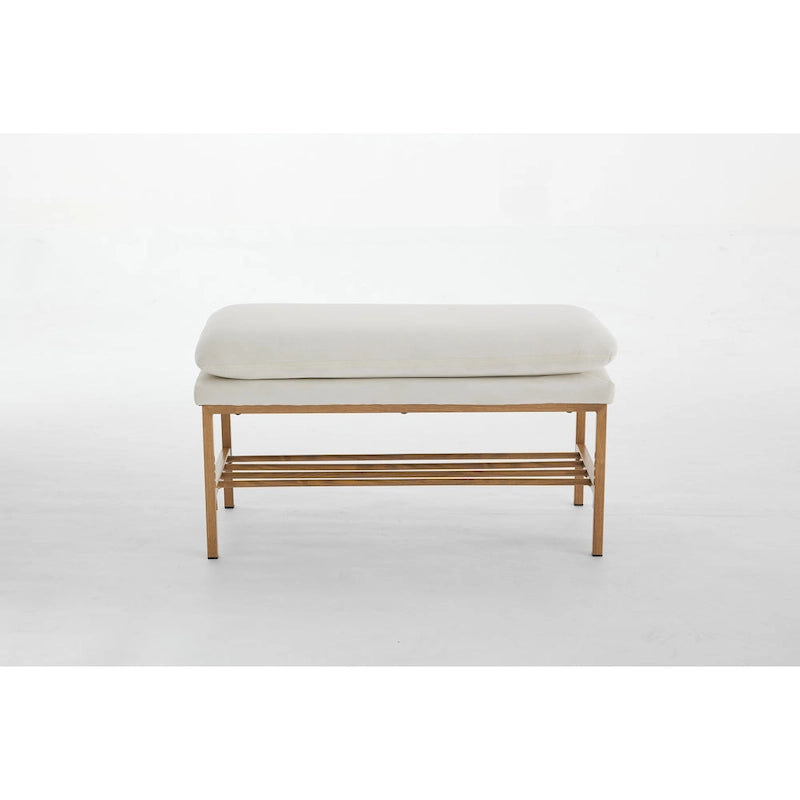 Banc à chaussures capitonné en lin avec rangement