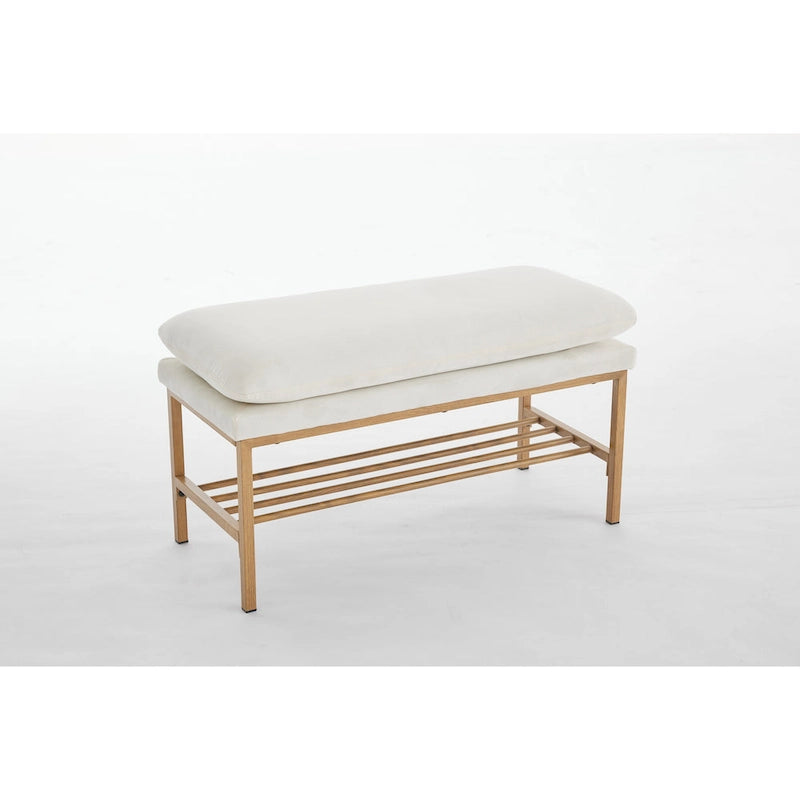 Banc à chaussures capitonné en lin avec rangement