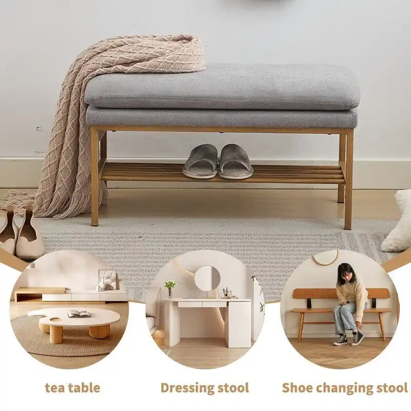 Banc à chaussures capitonné en lin avec rangement