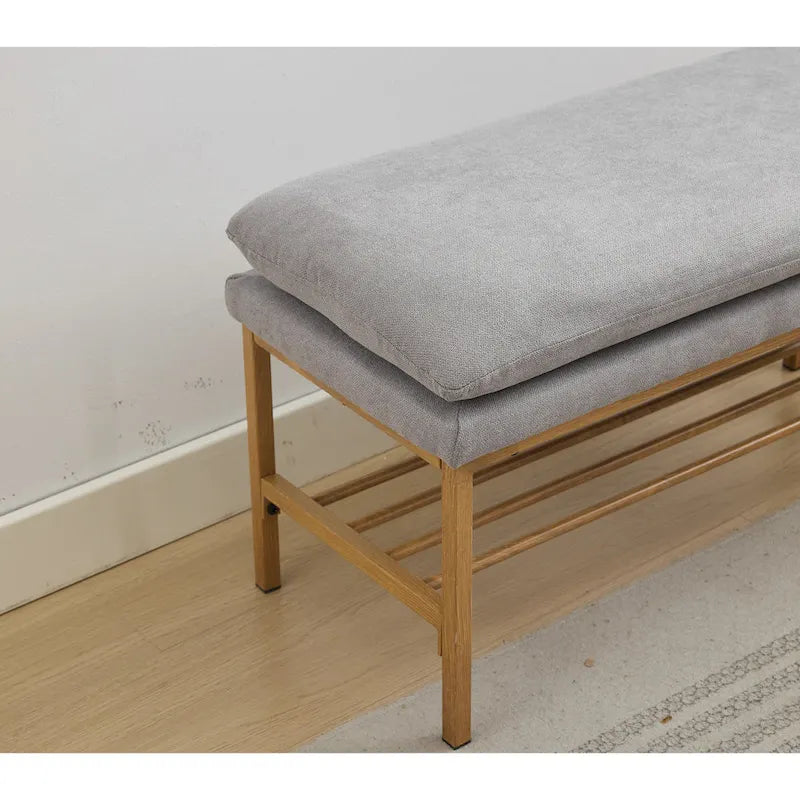 Banc à chaussures capitonné en lin avec rangement