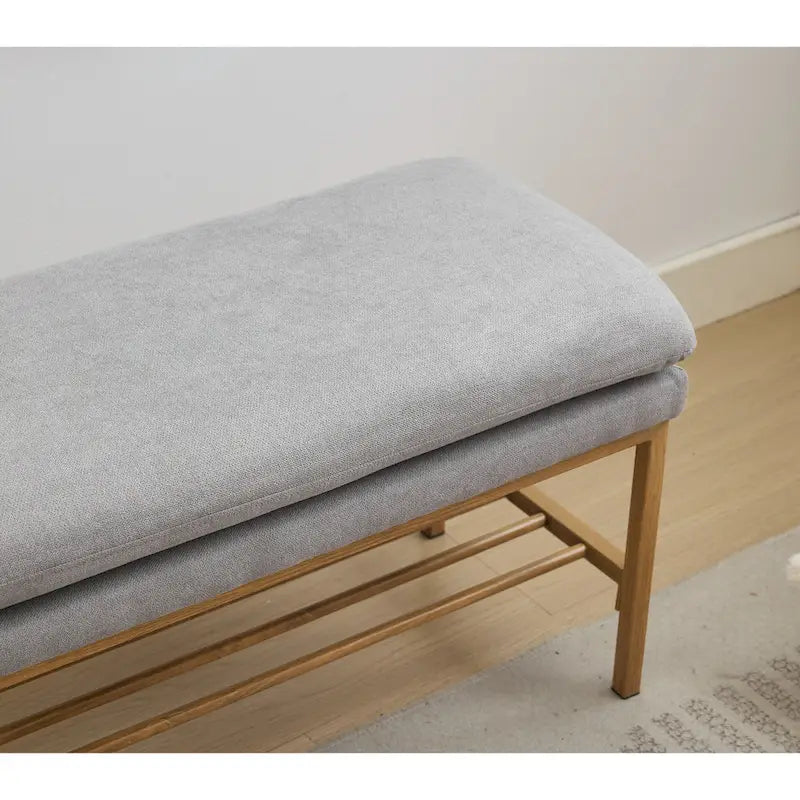 Banc à chaussures capitonné en lin avec rangement