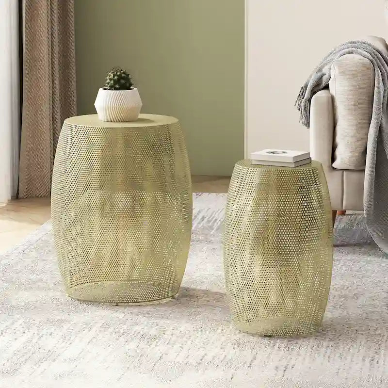 Table d'appoint deux pièces en métal ajouré rond