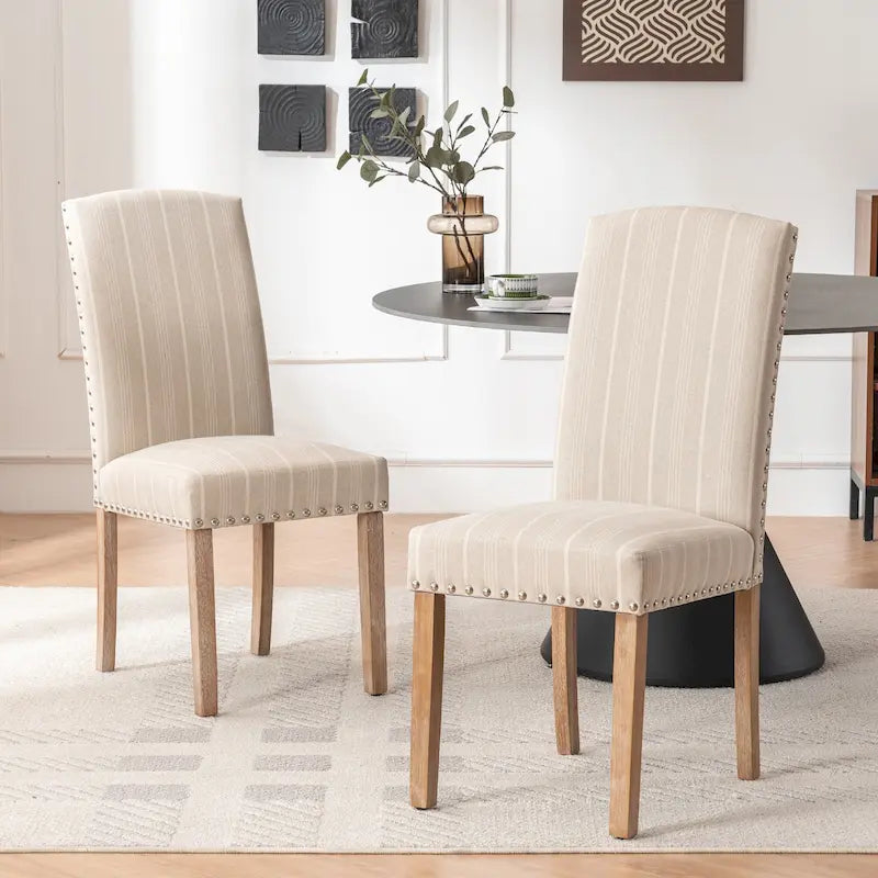 Chaises de salle à manger en tissu gris avec garniture cloutée