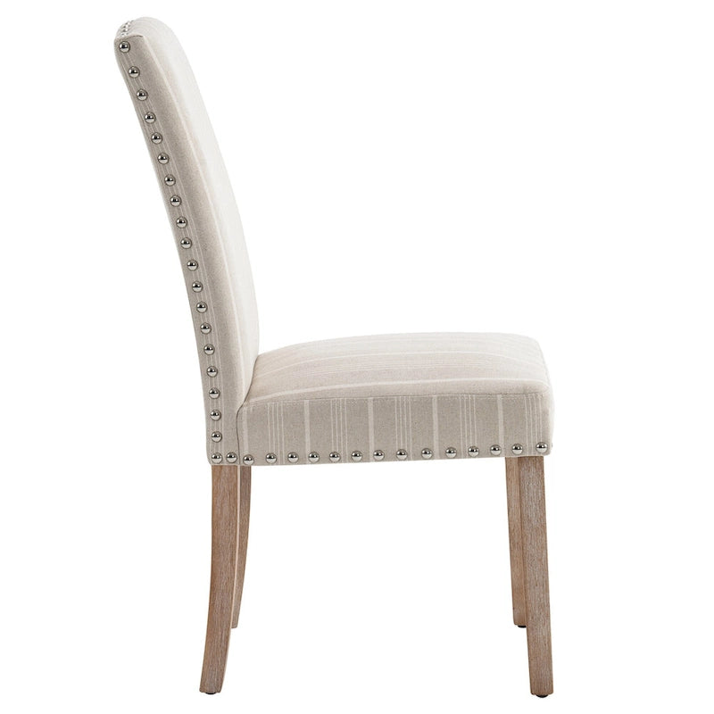 Chaises de salle à manger en tissu gris avec garniture cloutée