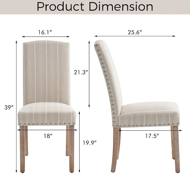 Chaises de salle à manger en tissu gris avec garniture cloutée