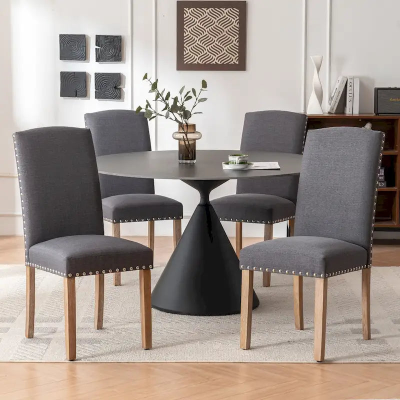 Chaises de salle à manger en tissu gris avec garniture cloutée