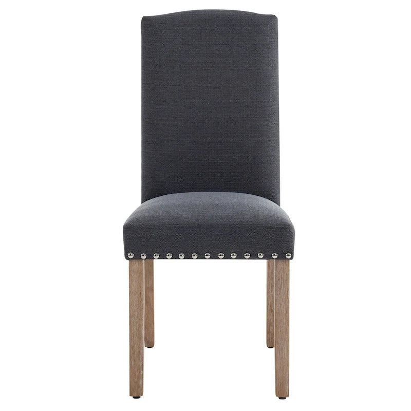 Chaises de salle à manger en tissu gris avec garniture cloutée