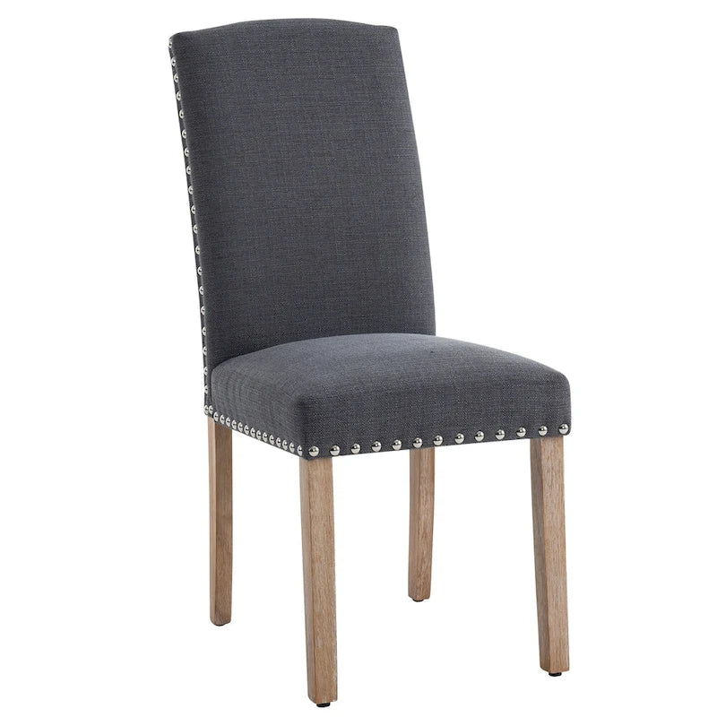 Chaises de salle à manger en tissu gris avec garniture cloutée
