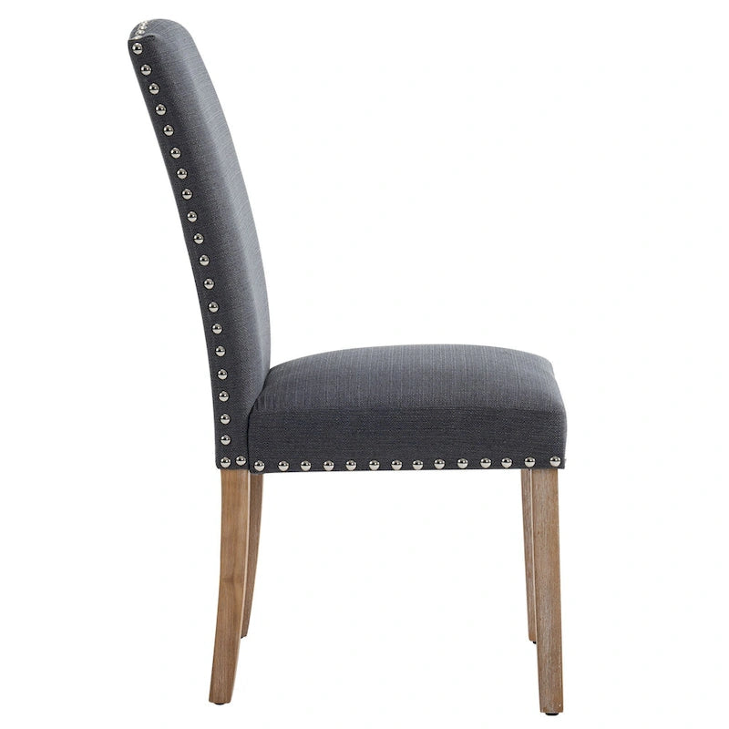 Chaises de salle à manger en tissu gris avec garniture cloutée
