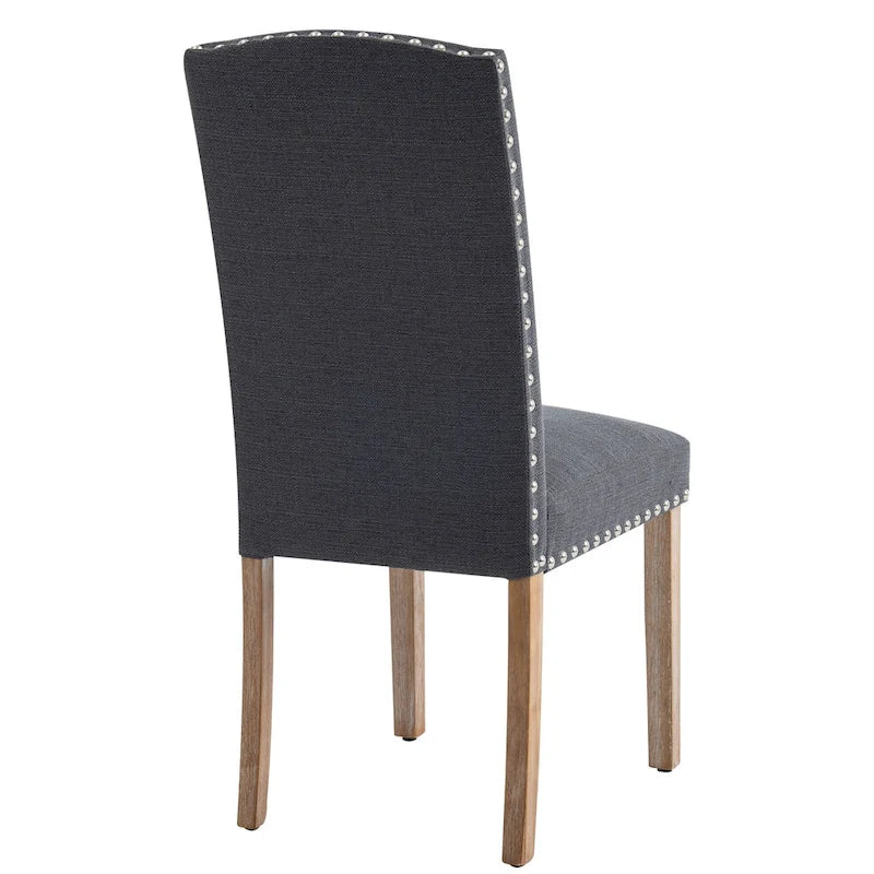 Chaises de salle à manger en tissu gris avec garniture cloutée