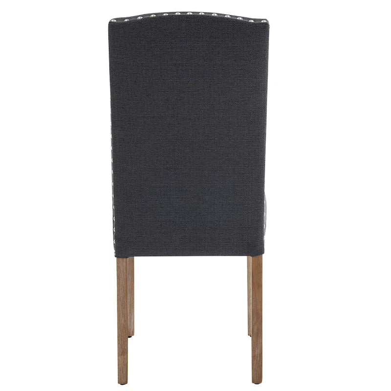 Chaises de salle à manger en tissu gris avec garniture cloutée