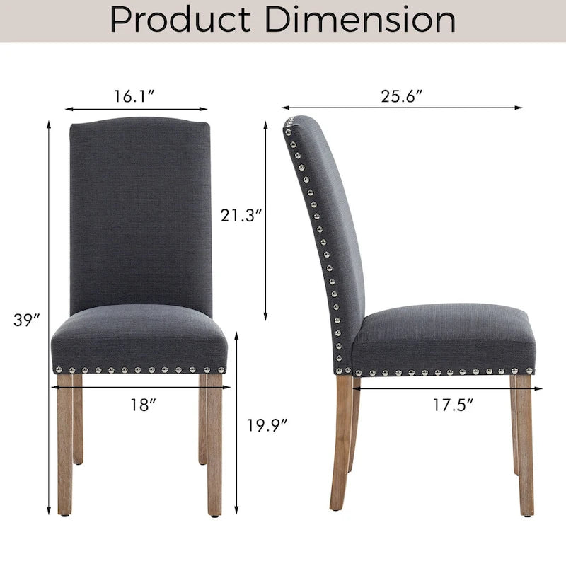 Chaises de salle à manger en tissu gris avec garniture cloutée