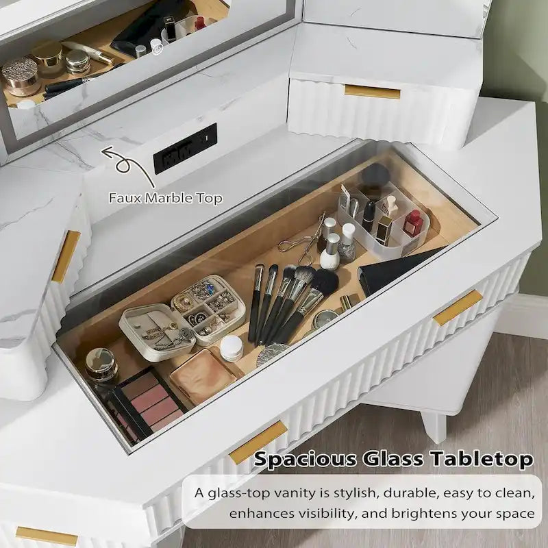 Coiffeuse moderne cannelée avec miroir éclairé 3 voies