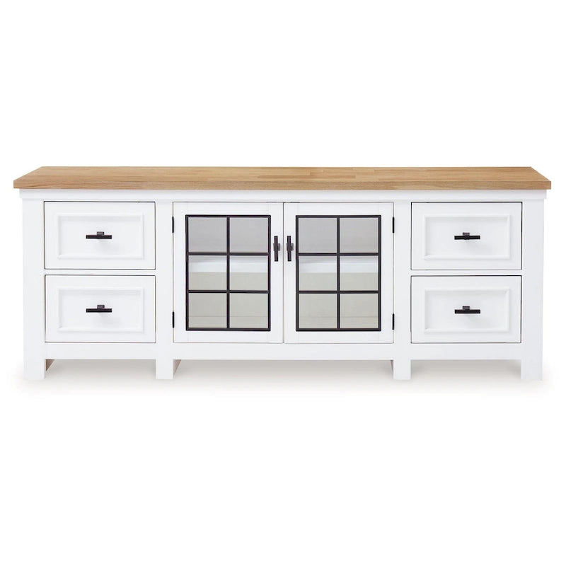Meuble TV Bryn, 4 tiroirs, 2 portes, bois massif blanc