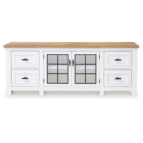 Meuble TV Bryn, 4 tiroirs, 2 portes, bois massif blanc
