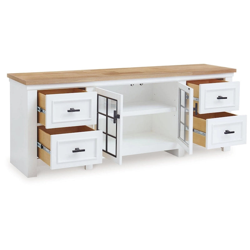 Meuble TV Bryn, 4 tiroirs, 2 portes, bois massif blanc