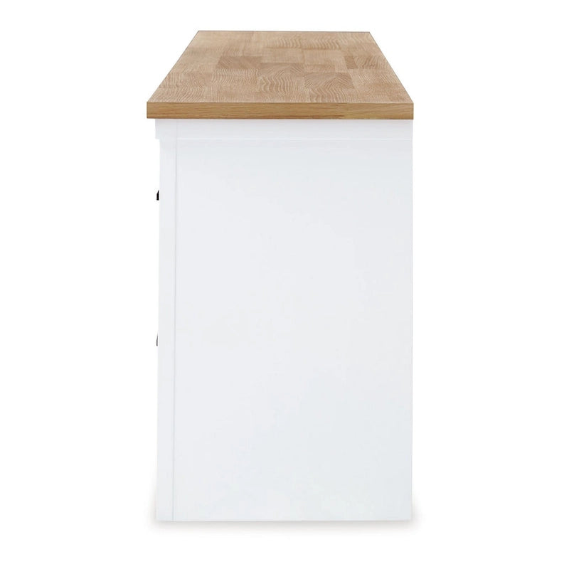 Meuble TV Bryn, 4 tiroirs, 2 portes, bois massif blanc
