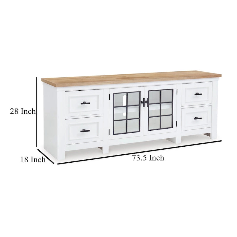 Meuble TV Bryn, 4 tiroirs, 2 portes, bois massif blanc