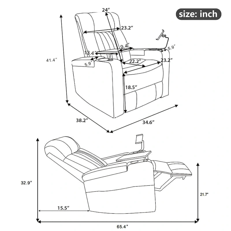 Fauteuil inclinable motorisé pivotant pour cinéma maison