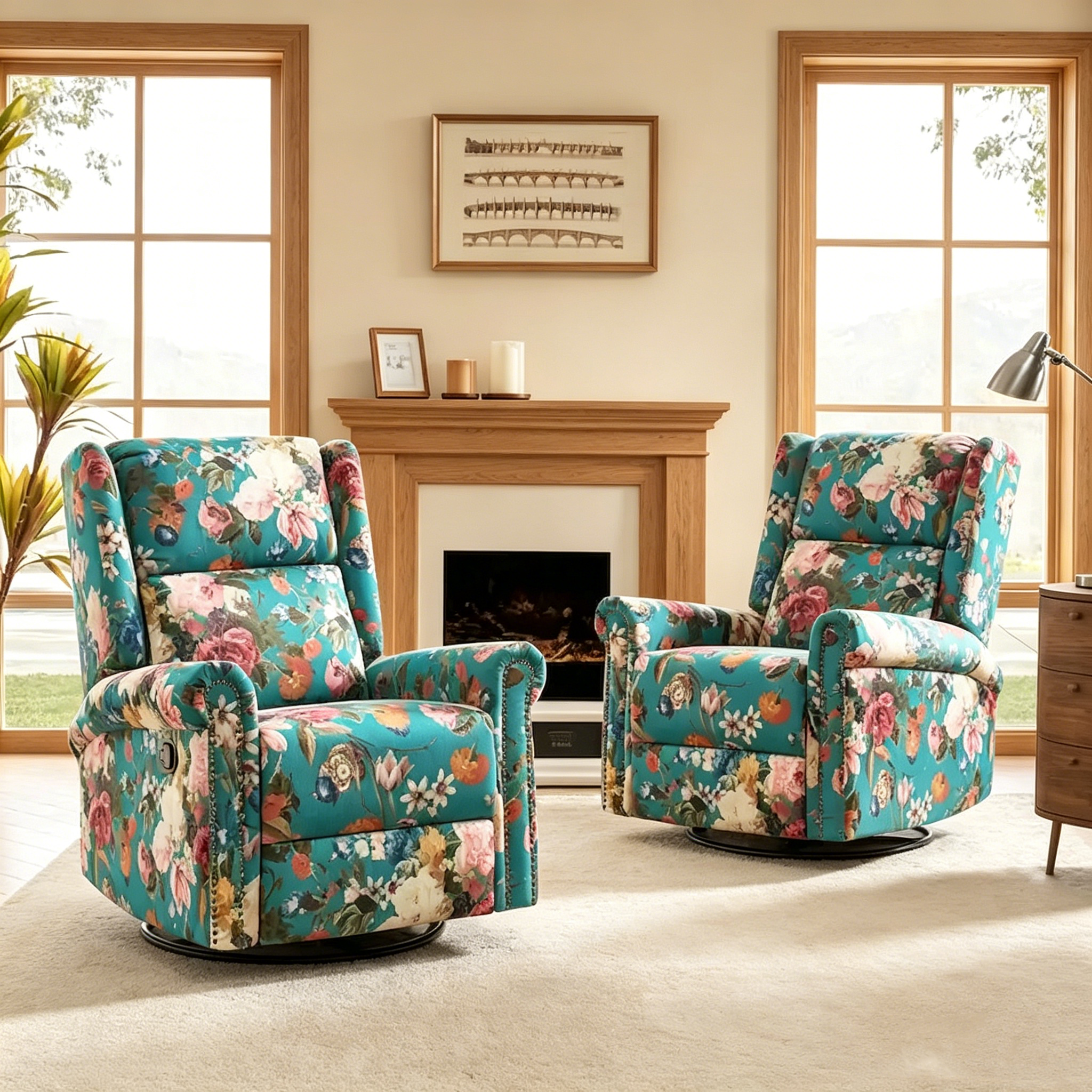 Fauteuil à bascule pivotant manuel à imprimé floral