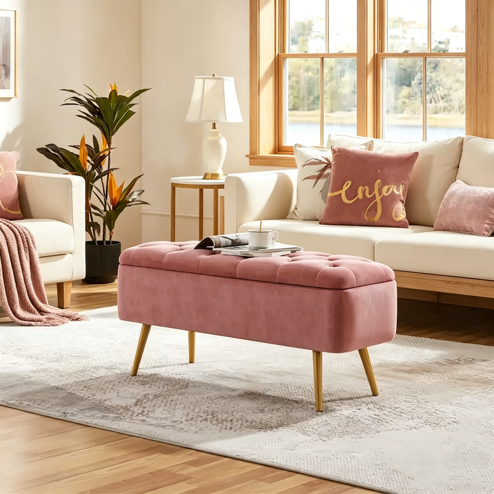 Banc repose-pieds ottoman rembourré – Rangement