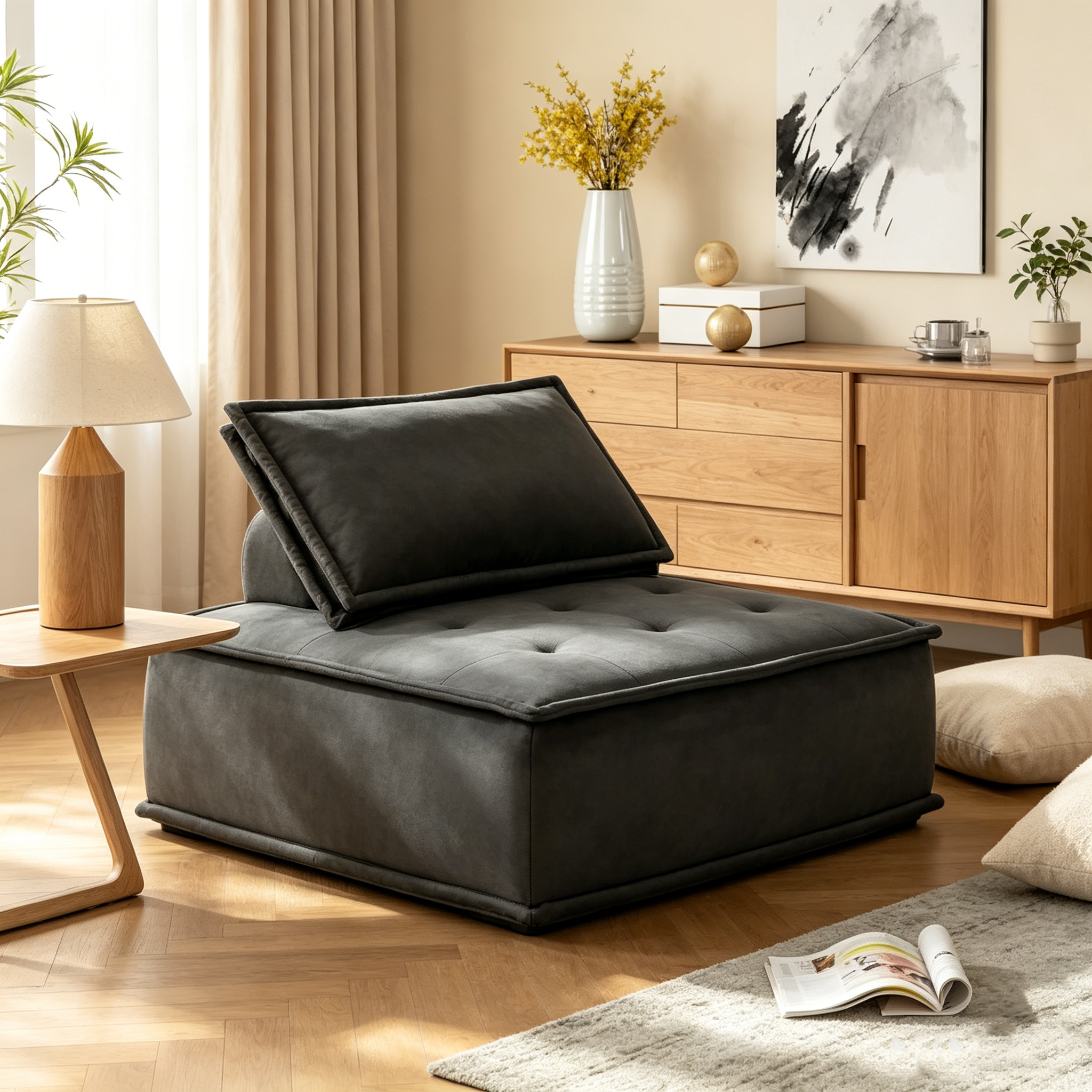 Chaise longue sans accoudoirs en velours