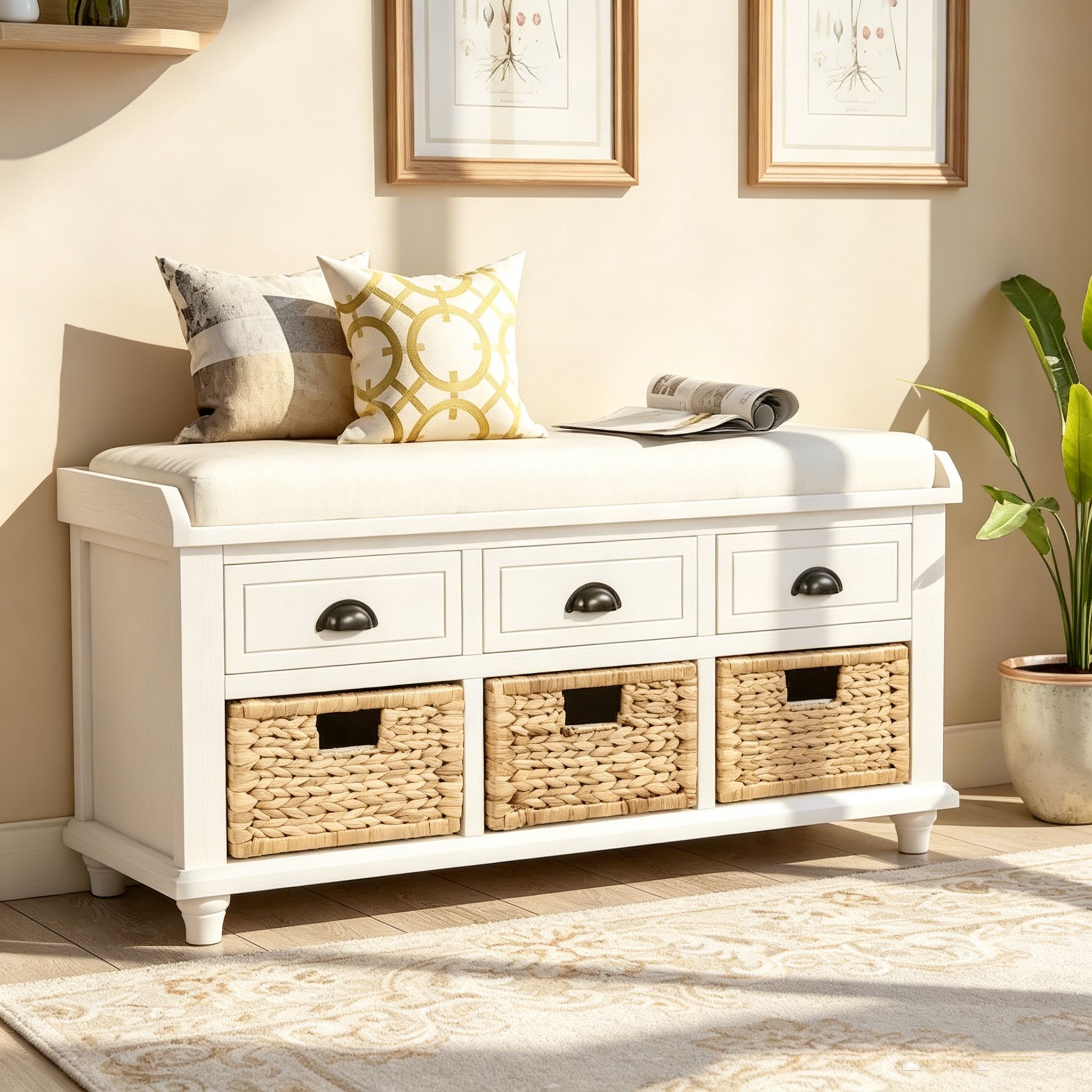 Banc de rangement rustique avec étagère à chaussures