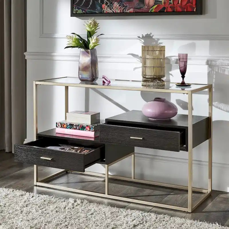 Table d'appoint de canapé champagne finition argent avec rangement