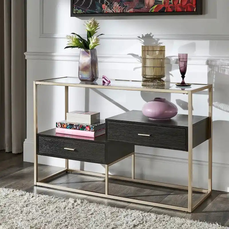 Table d'appoint de canapé champagne finition argent avec rangement