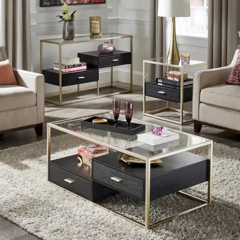 Table d'appoint de canapé champagne finition argent avec rangement