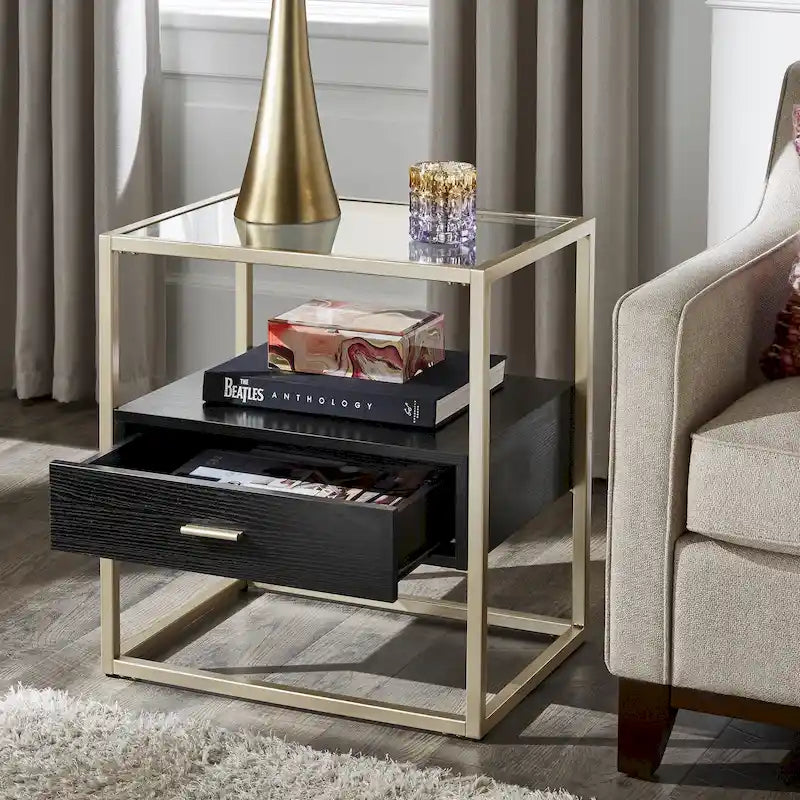 Table d'appoint de rangement finition argent champagne