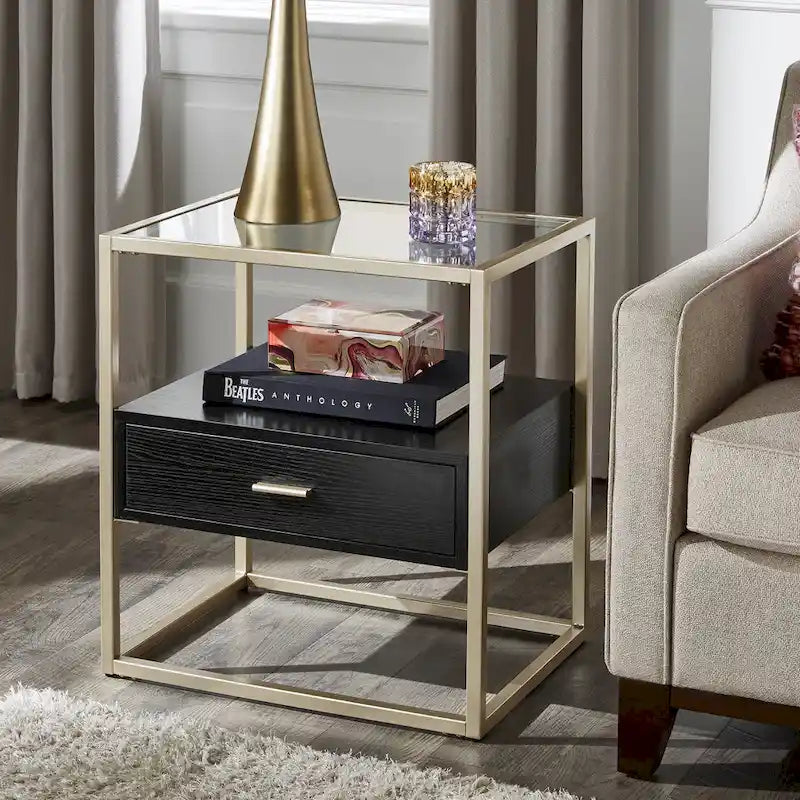 Table d'appoint de rangement finition argent champagne