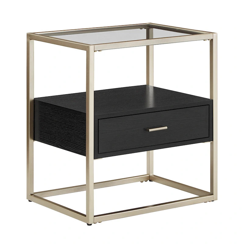 Table d'appoint de rangement finition argent champagne