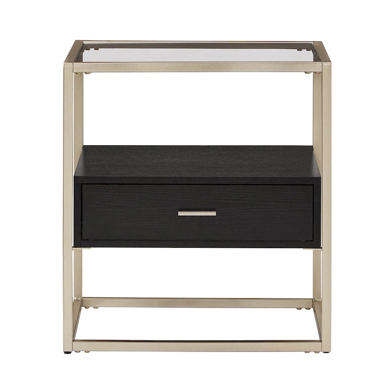 Table d'appoint de rangement finition argent champagne