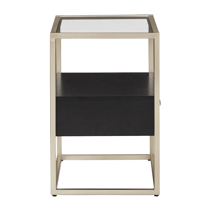 Table d'appoint de rangement finition argent champagne