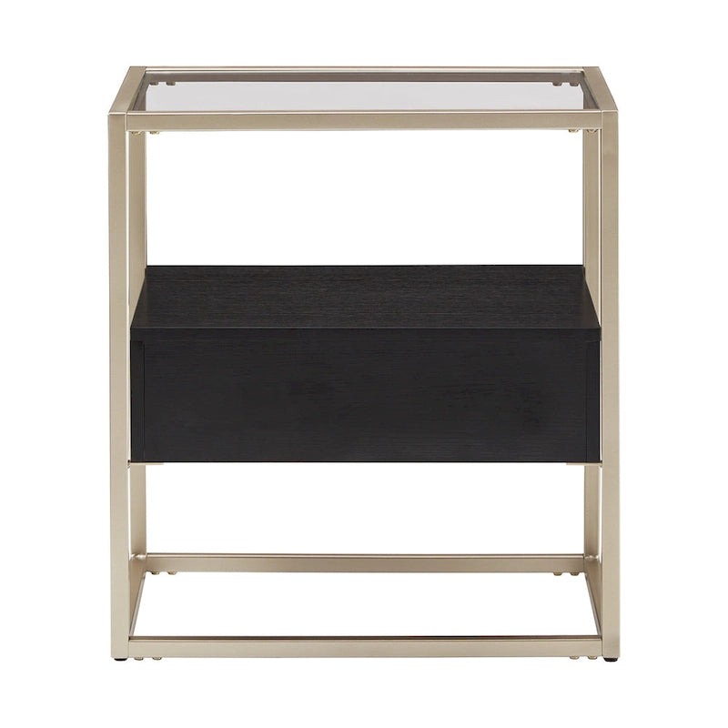 Table d'appoint de rangement finition argent champagne