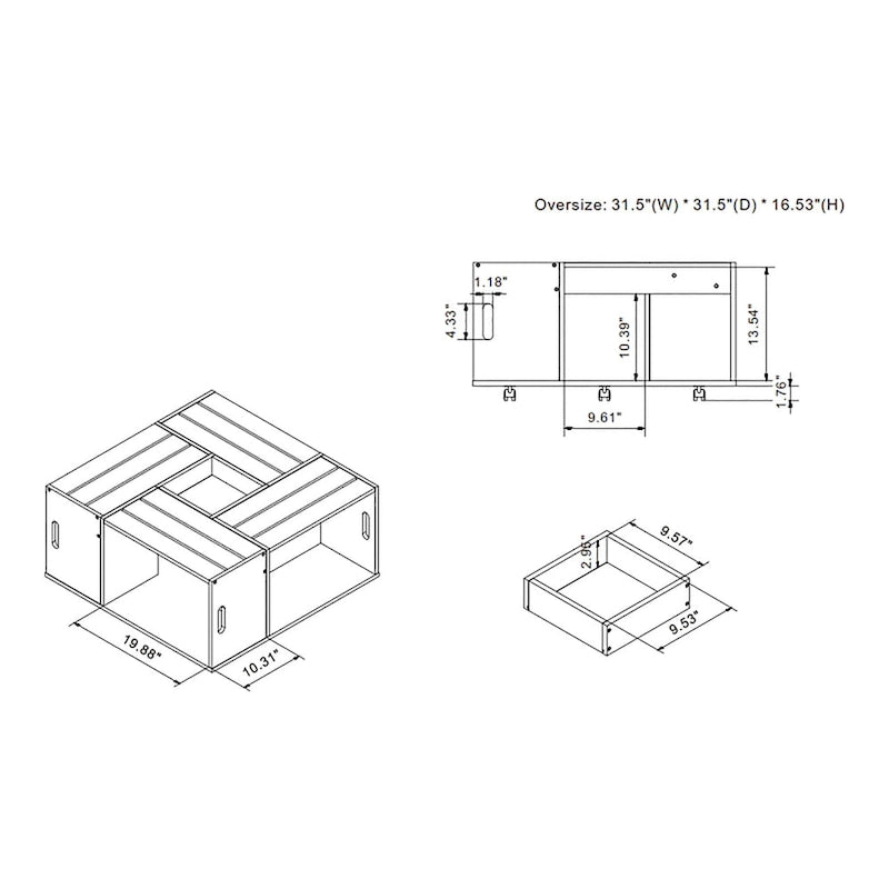 Table basse mobile avec étagères ouvertes