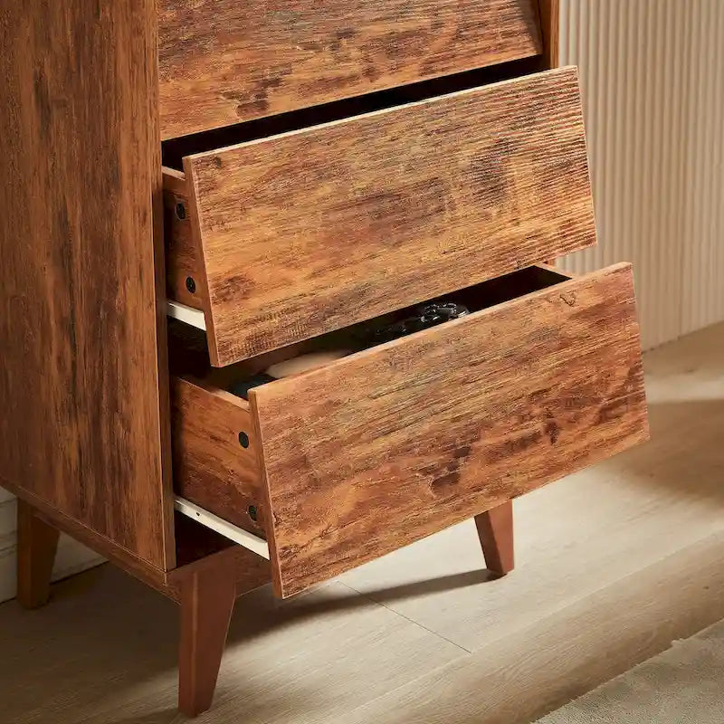 Commode 4 tiroirs en bois au design biseauté de style vintage