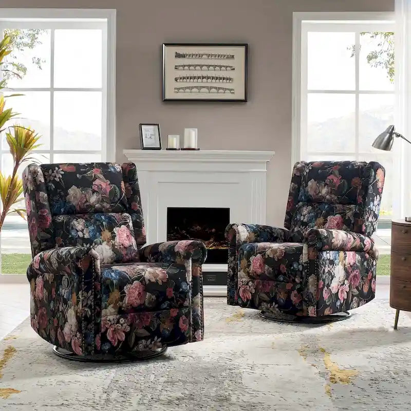 Fauteuil à bascule pivotant manuel à imprimé floral