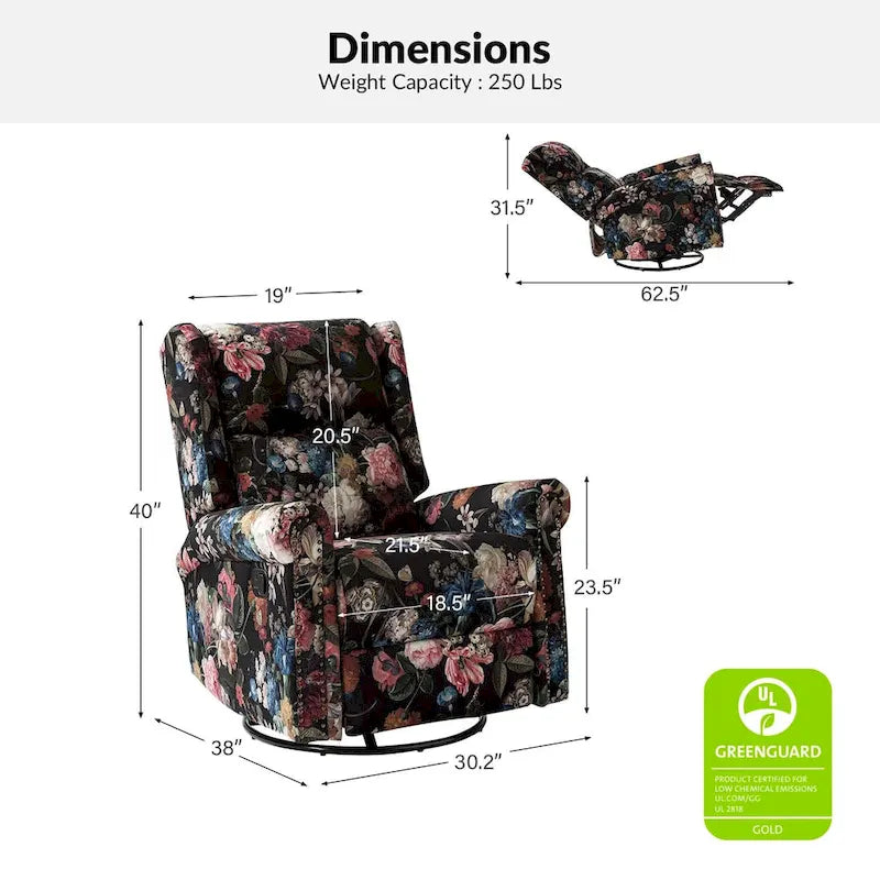 Fauteuil à bascule pivotant manuel à imprimé floral